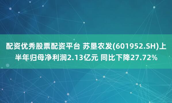 配资优秀股票配资平台 苏垦农发(601952.SH)上半年归母净利润2.13亿元 同比下降27.72%